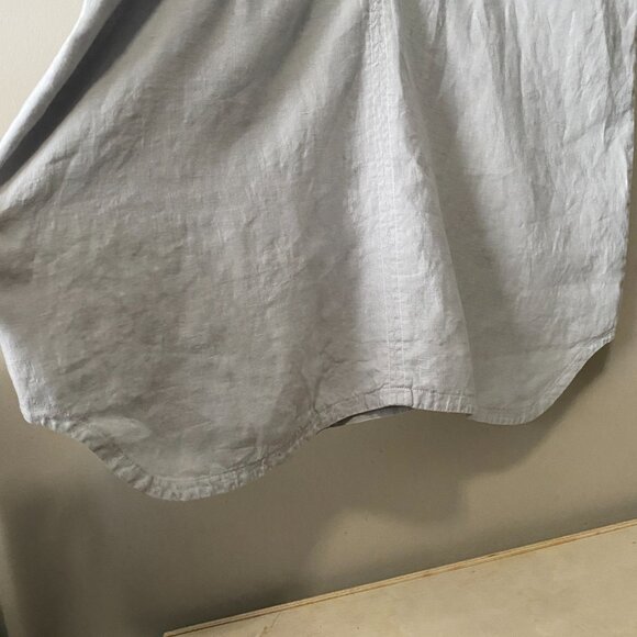 Handmade Plus Size 100% Linen Blue Grey Patch Pocket Floral Appliqué Dress - Picture 15 of 16